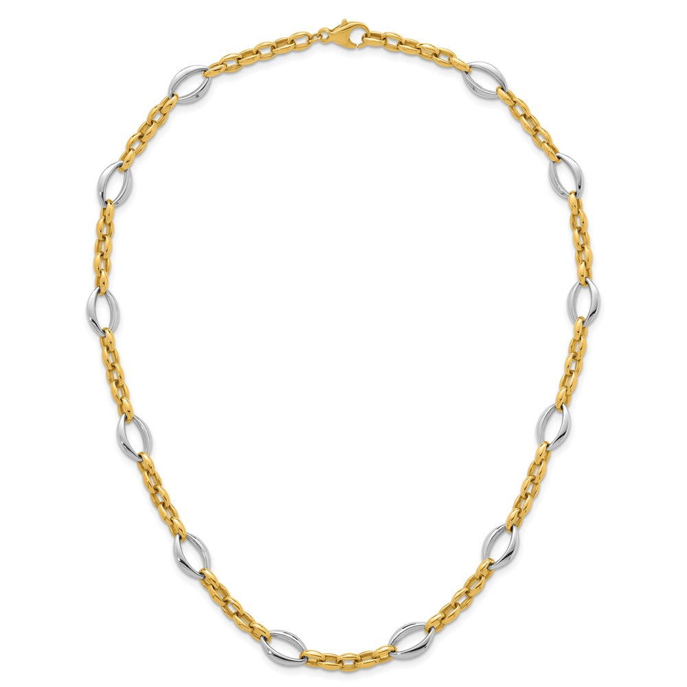 14k Two Tone Polished Oval Link Bracelet
