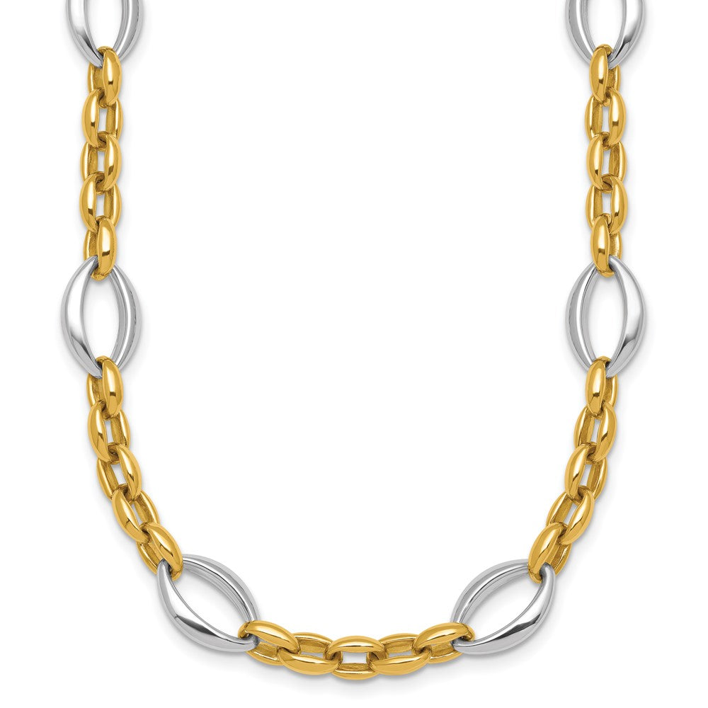 14k Two Tone Polished Oval Link Bracelet