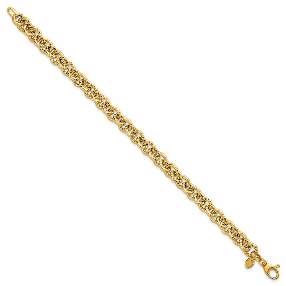 14k Polished and Textured Fancy Link Bracelet
