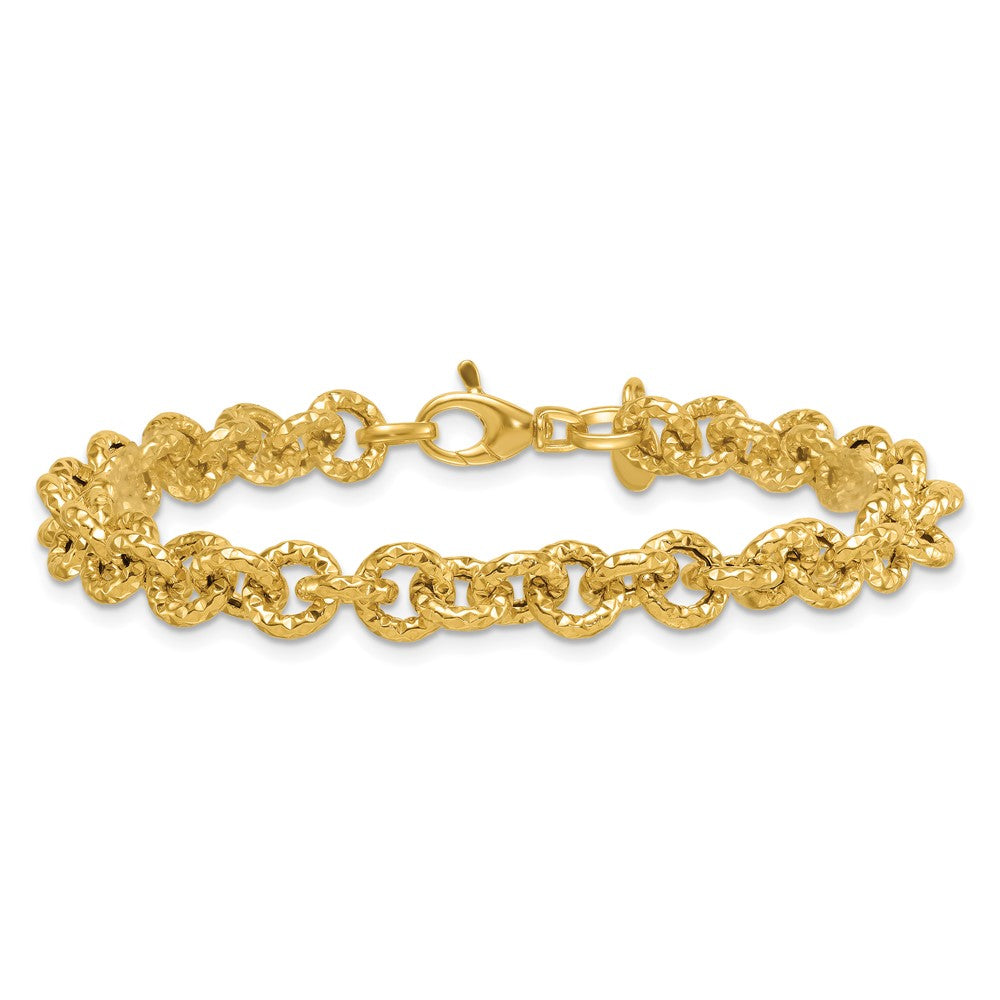 14k Polished and Textured Fancy Link Bracelet