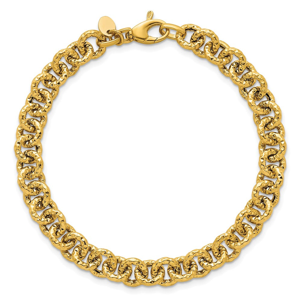 14k Polished and Textured Fancy Link Bracelet
