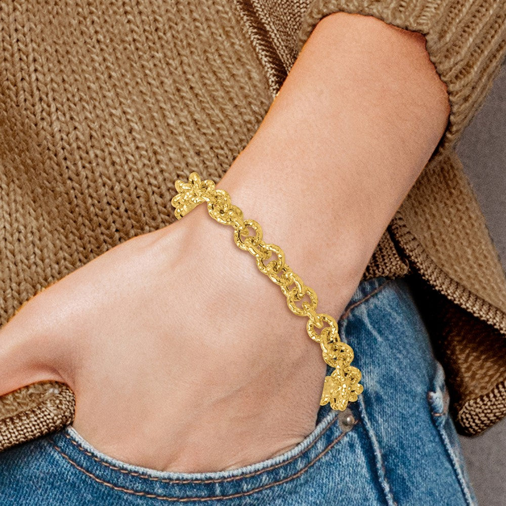 14k Polished and Textured Fancy Link Bracelet