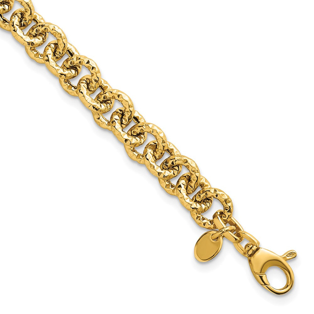 14k Polished and Textured Fancy Link Bracelet