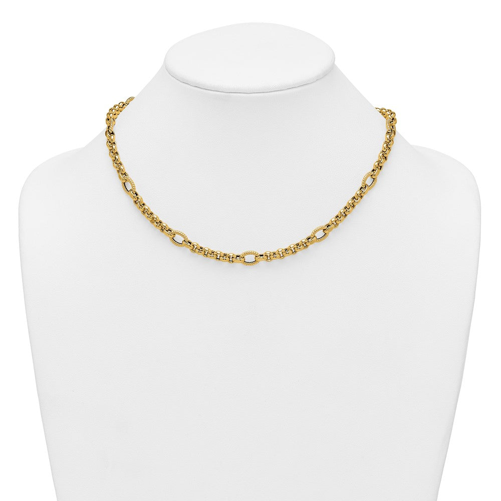 14k Polished and Textured Fancy Link Bracelet