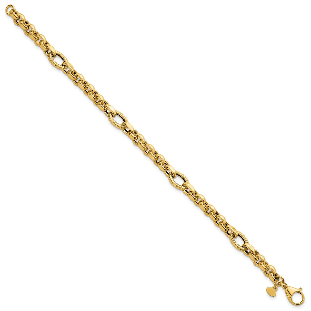 14k Polished and Textured Fancy Link Bracelet