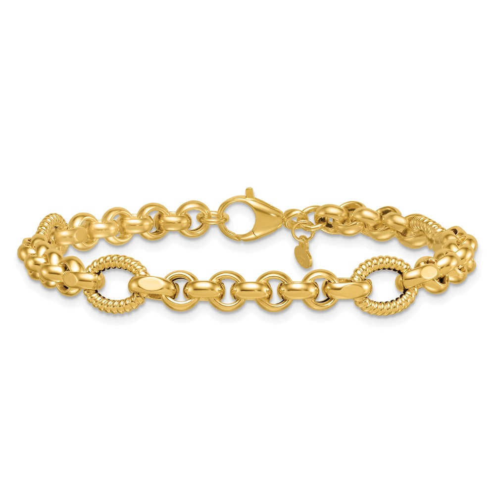 14k Polished and Textured Fancy Link Bracelet