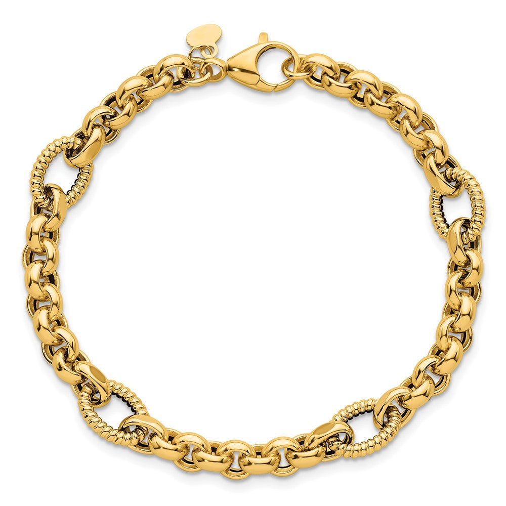 14k Polished and Textured Fancy Link Bracelet