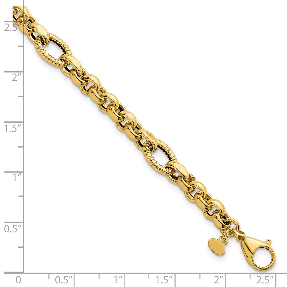 14k Polished and Textured Fancy Link Bracelet