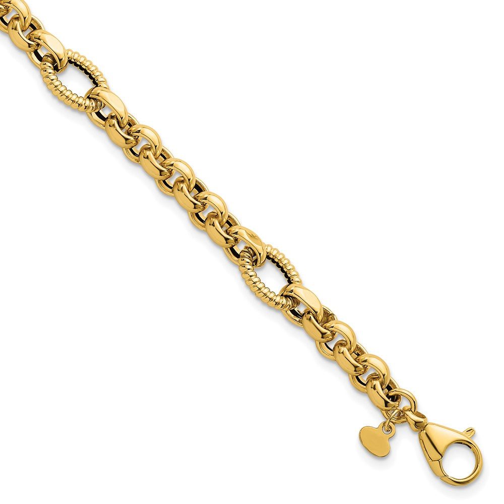 14k Polished and Textured Fancy Link Bracelet