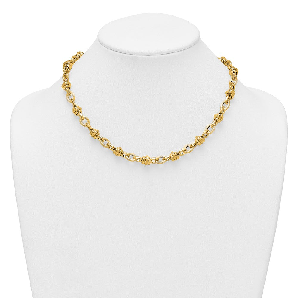 14k Polished and Textured Fancy Link Necklace