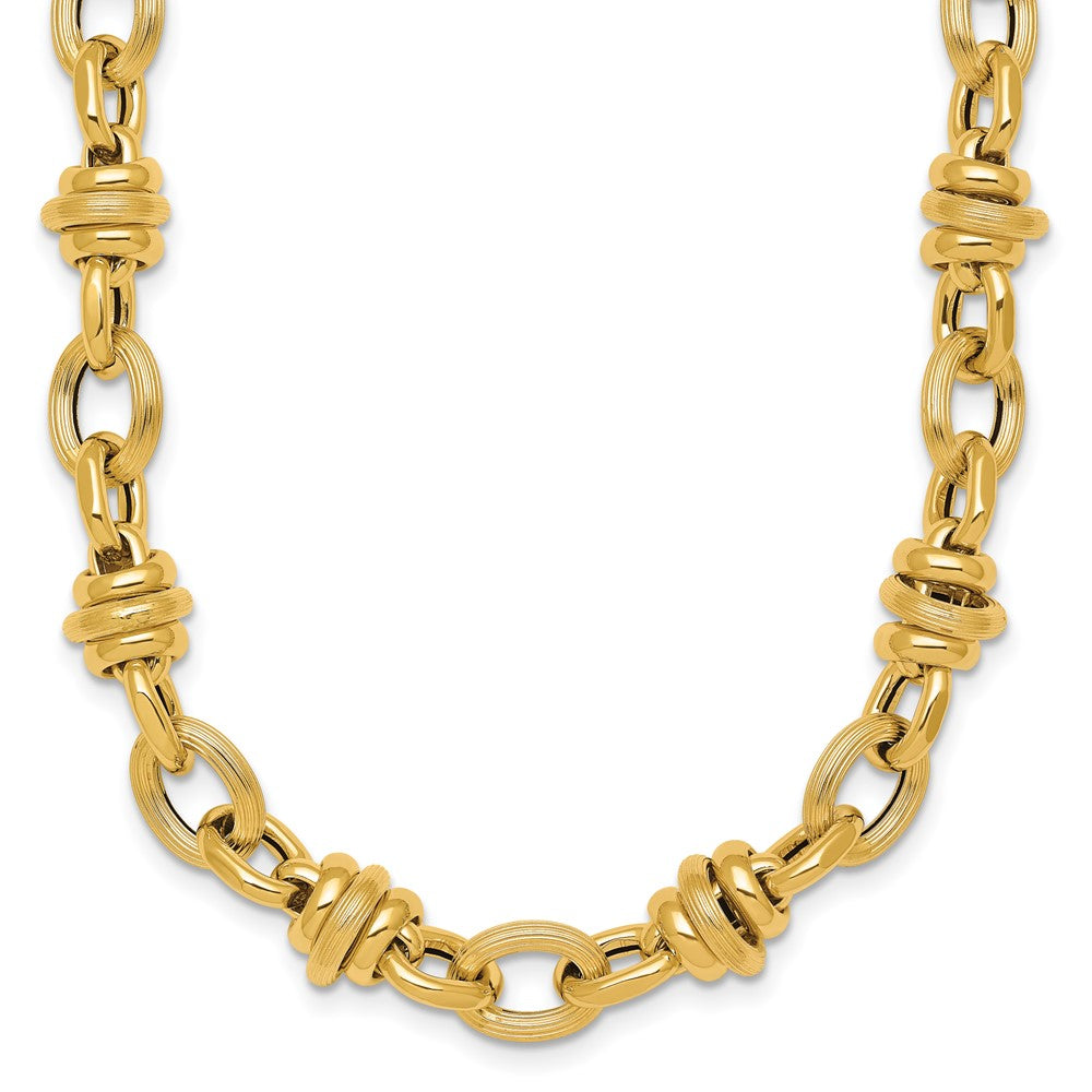 14k Polished and Textured Fancy Link Necklace