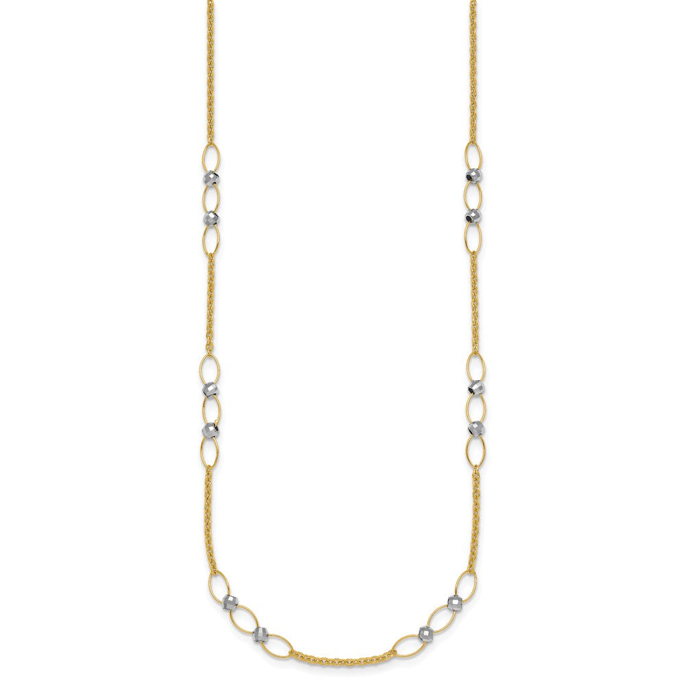 14k Two-tone Polished and Diamond-cut Beads Fancy Link Necklace