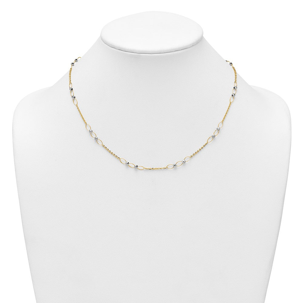 14k Two-tone Polished and Diamond-cut Beads Fancy Link Necklace