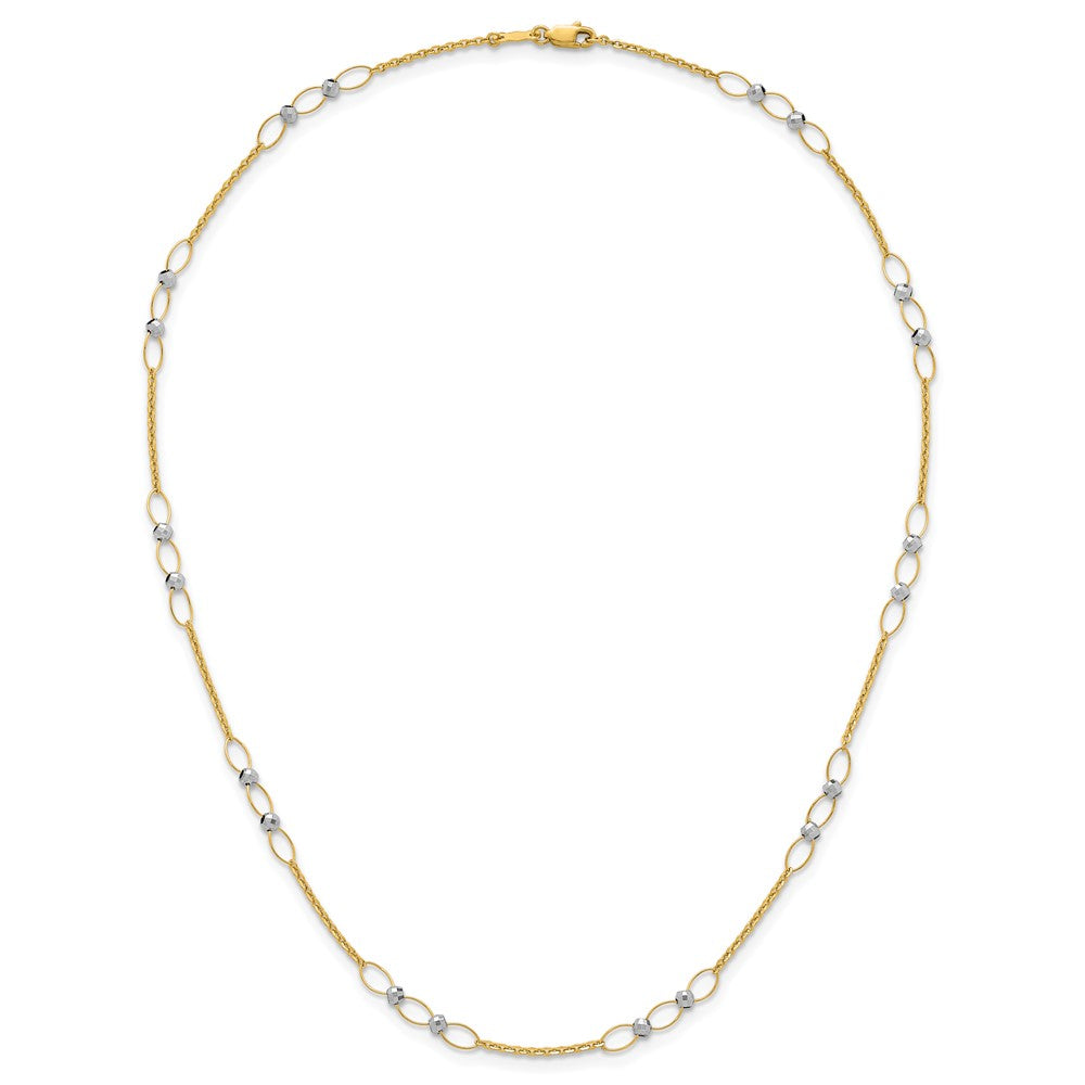 14k Two-tone Polished and Diamond-cut Beads Fancy Link Necklace