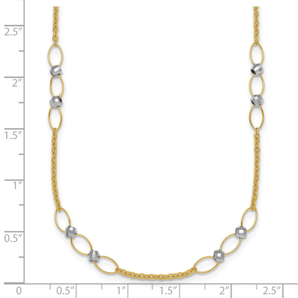 14k Two-tone Polished and Diamond-cut Beads Fancy Link Necklace