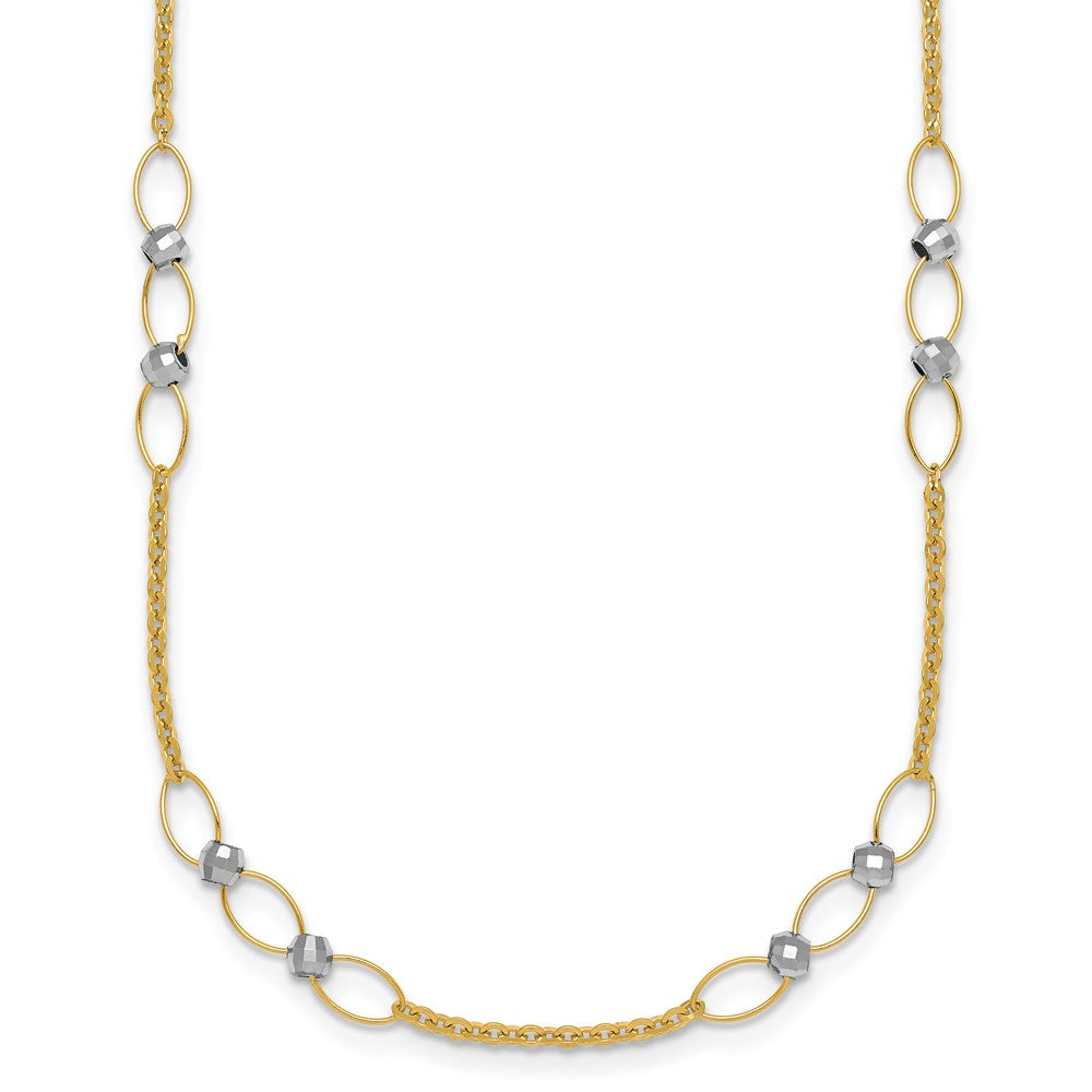 14k Two-tone Polished and Diamond-cut Beads Fancy Link Necklace