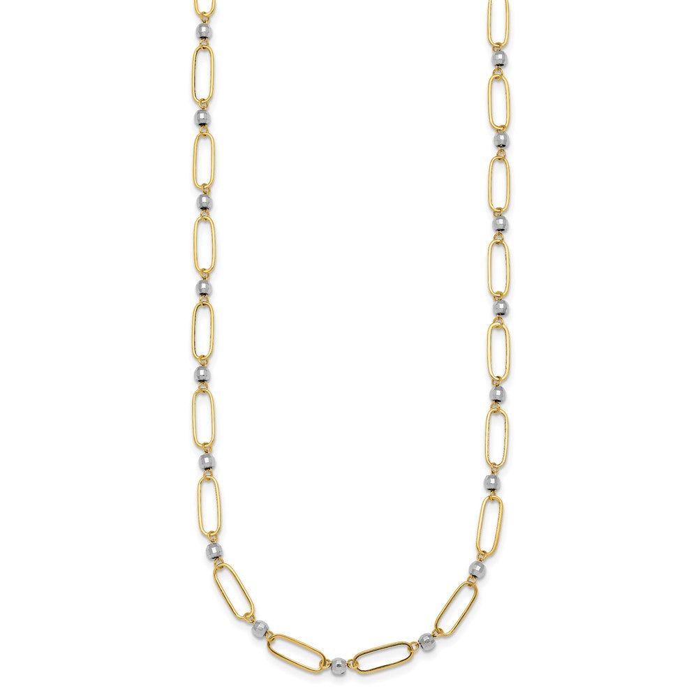 14k Two-tone Polished Oval Beaded 18in Necklace