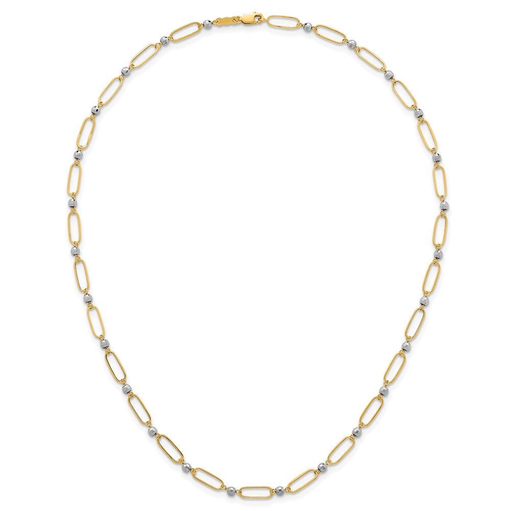 14k Two-tone Polished Oval Beaded 18in Necklace
