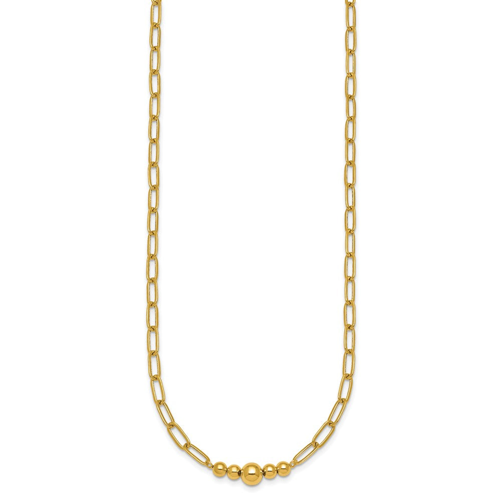 14K Polished Beaded 18in Paperclip Necklace