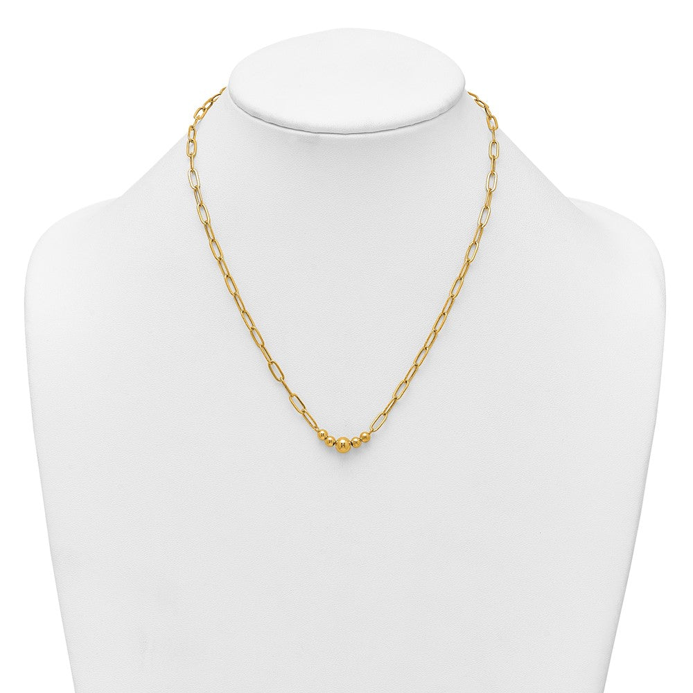 14K Polished Beaded 18in Paperclip Necklace