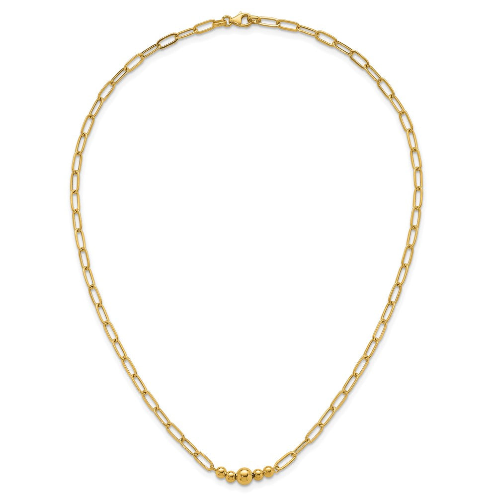 14K Polished Beaded 18in Paperclip Necklace