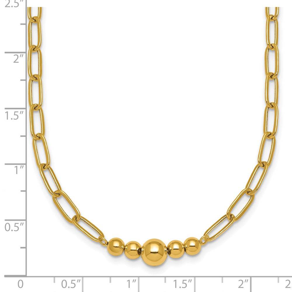 14K Polished Beaded 18in Paperclip Necklace