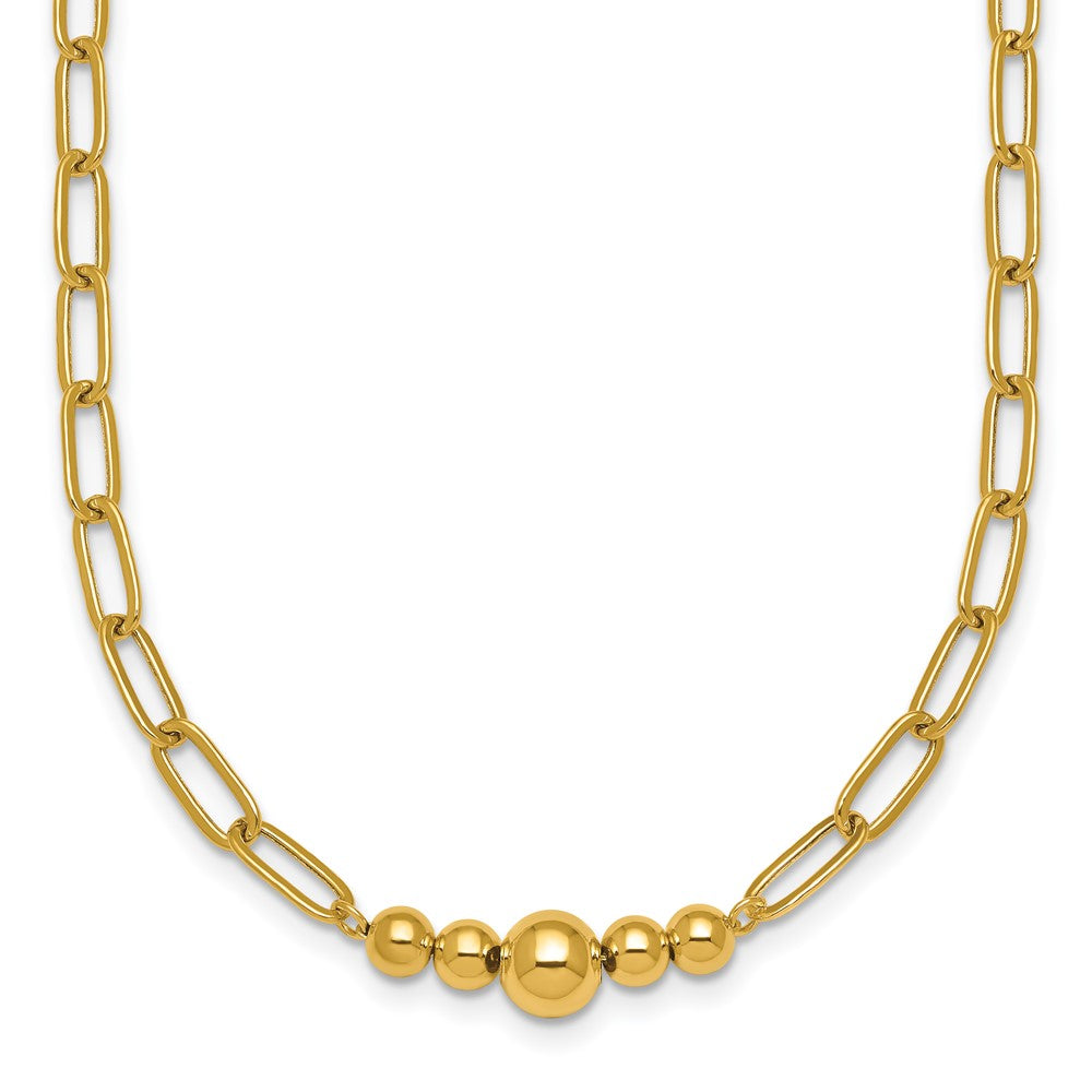 14K Polished Beaded 18in Paperclip Necklace