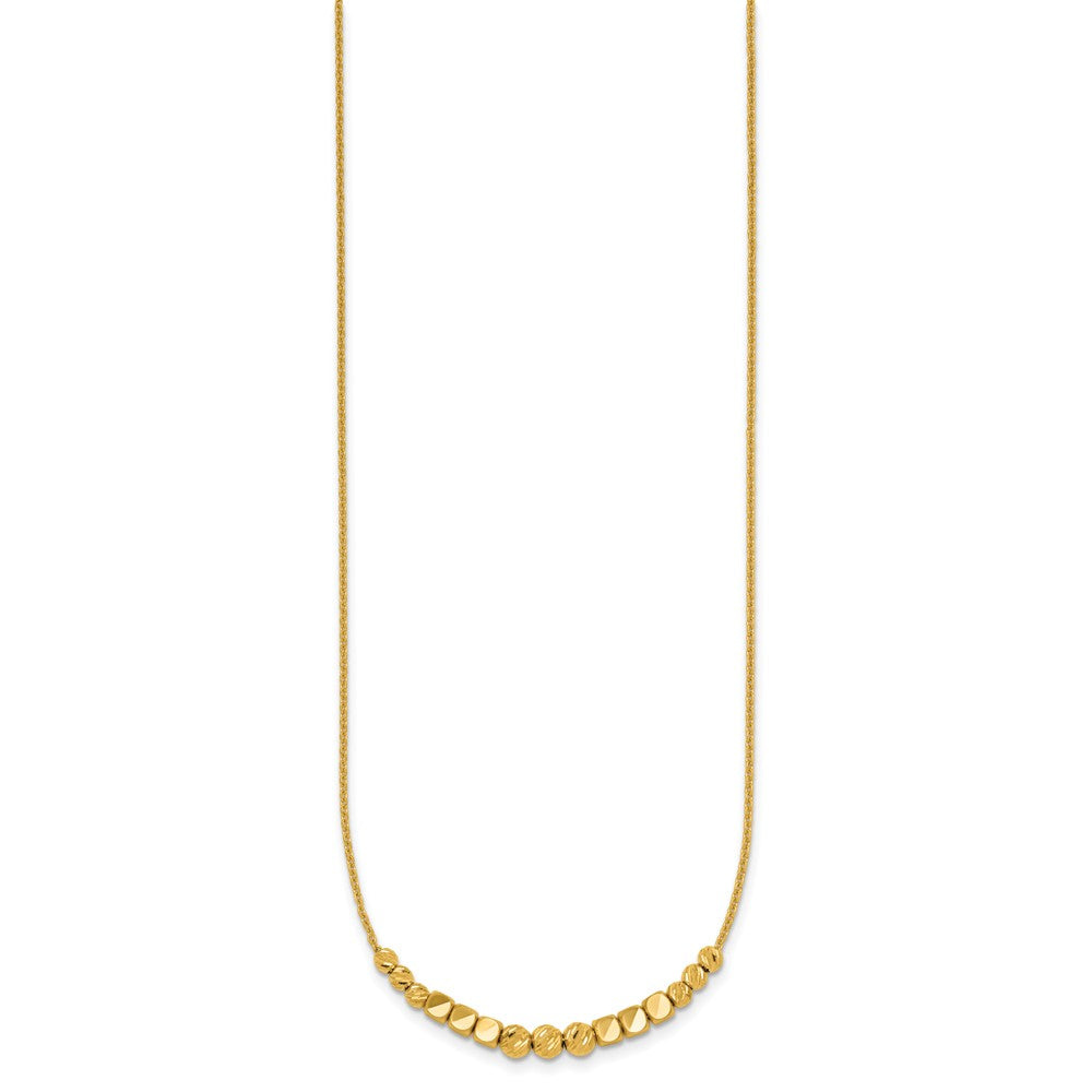 14K Polished Diamond-cut and Beaded 16in w/ 2in Ext Necklace