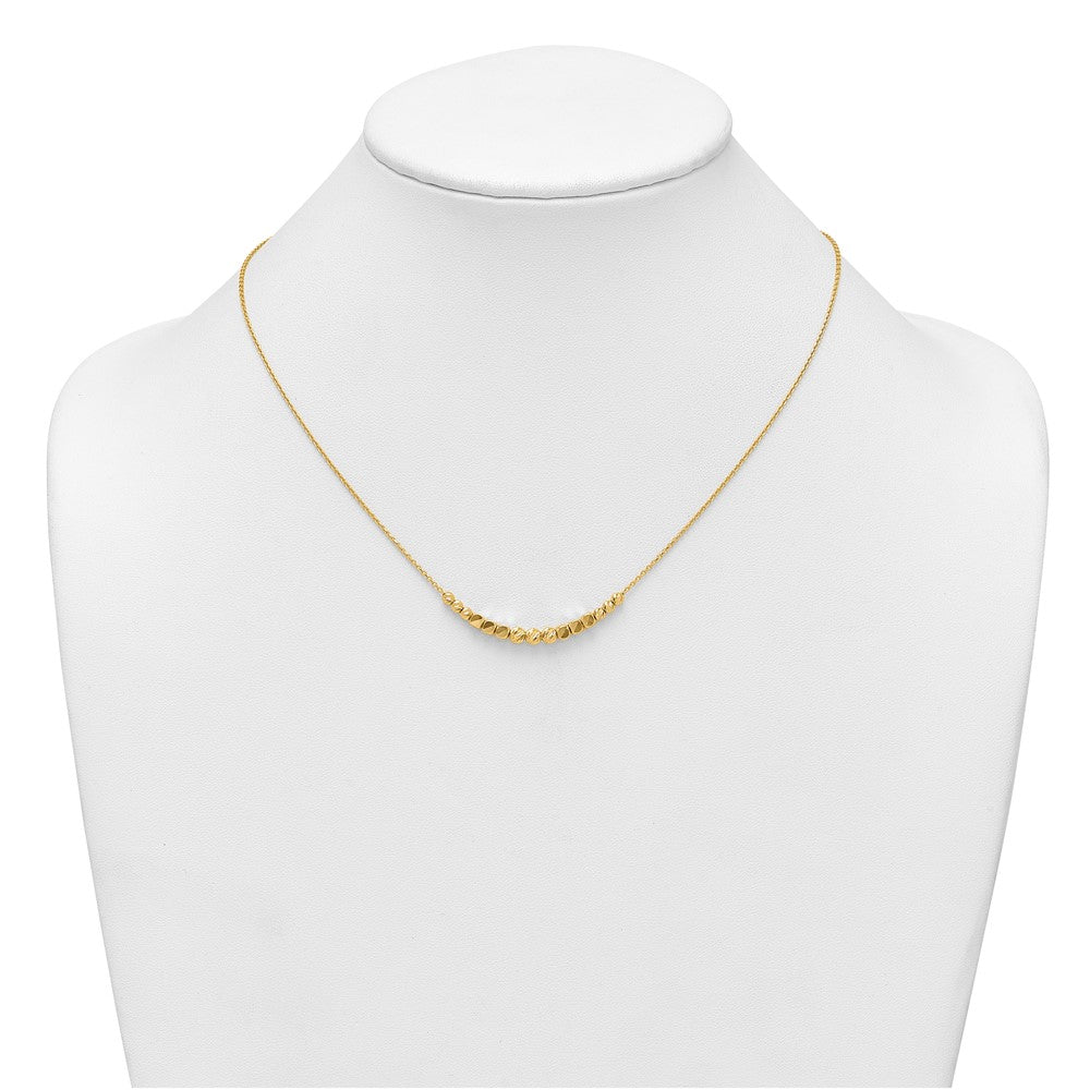 14K Polished Diamond-cut and Beaded 16in w/ 2in Ext Necklace