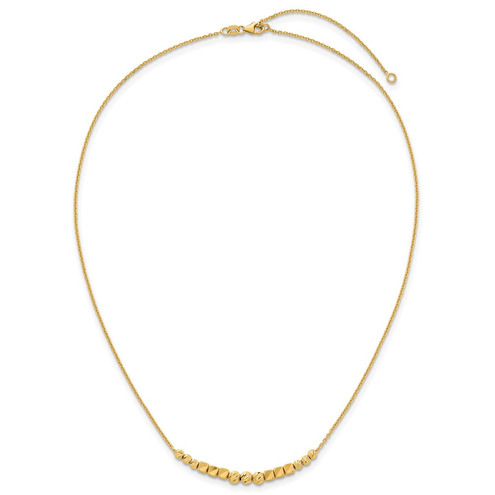 14K Polished Diamond-cut and Beaded 16in w/ 2in Ext Necklace