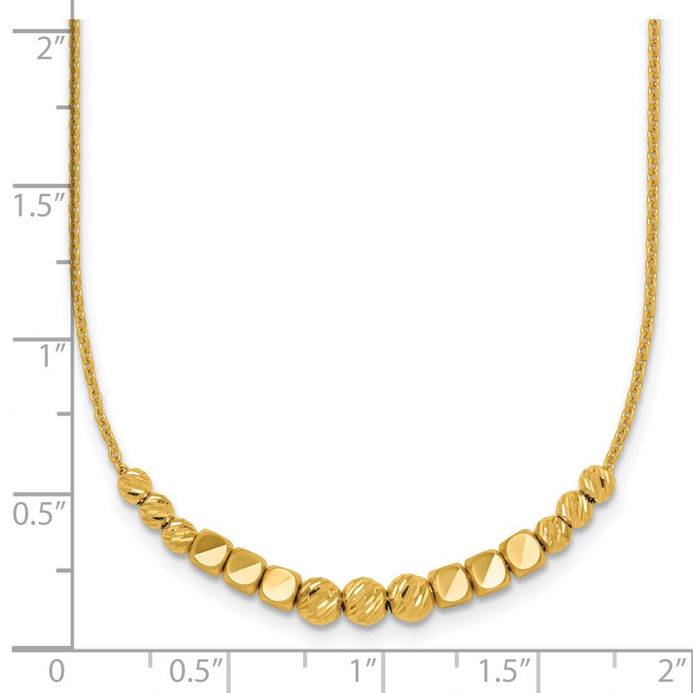14K Polished Diamond-cut and Beaded 16in w/ 2in Ext Necklace