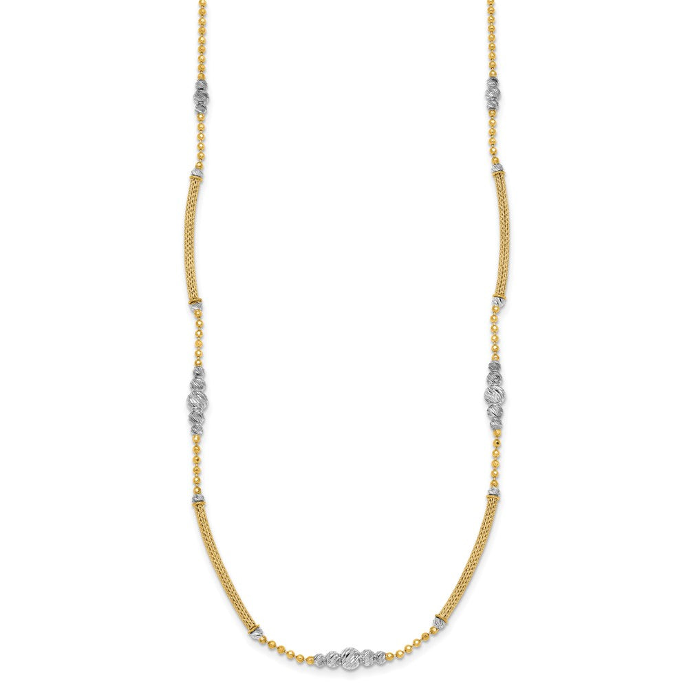 14k Two-Tone Woven Bars and D/C Beads Necklace