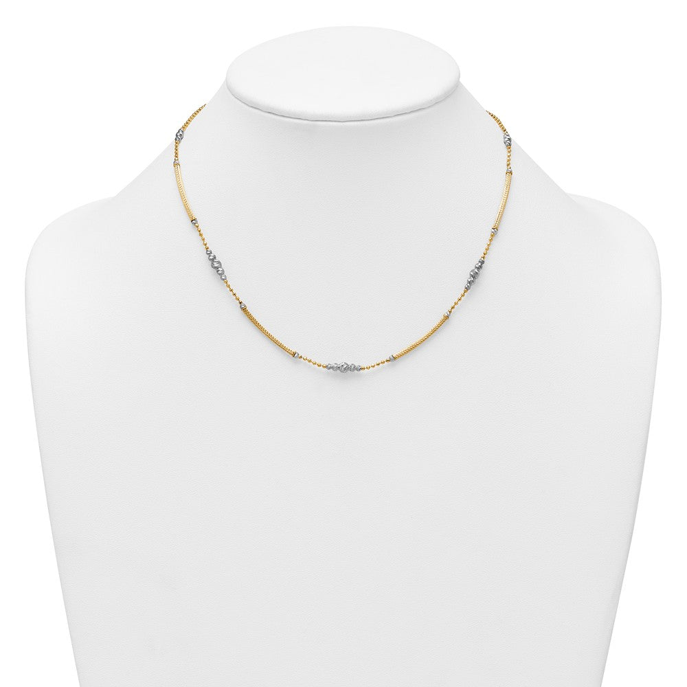 14k Two-Tone Woven Bars and D/C Beads Necklace