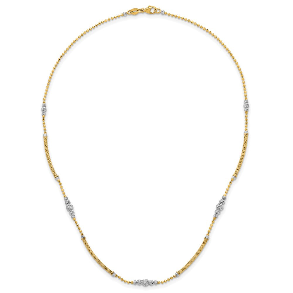 14k Two-Tone Woven Bars and D/C Beads Necklace