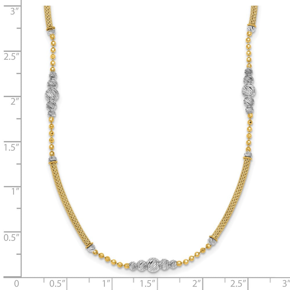 14k Two-Tone Woven Bars and D/C Beads Necklace