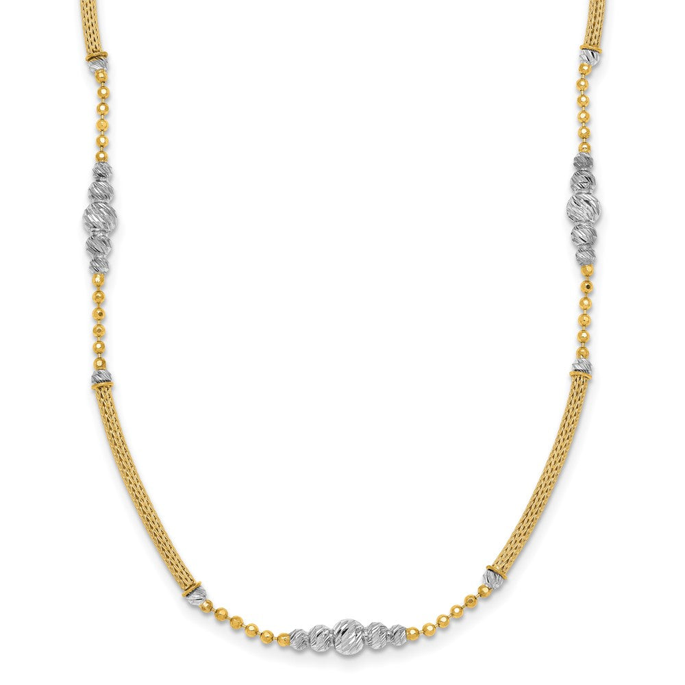 14k Two-Tone Woven Bars and D/C Beads Necklace