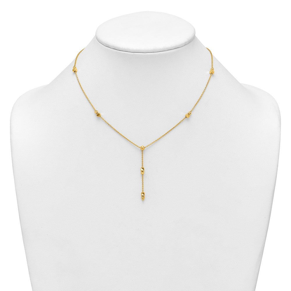 14K Polished Diamond-cut & Beaded Lariat 16in w/2in Ext Necklace
