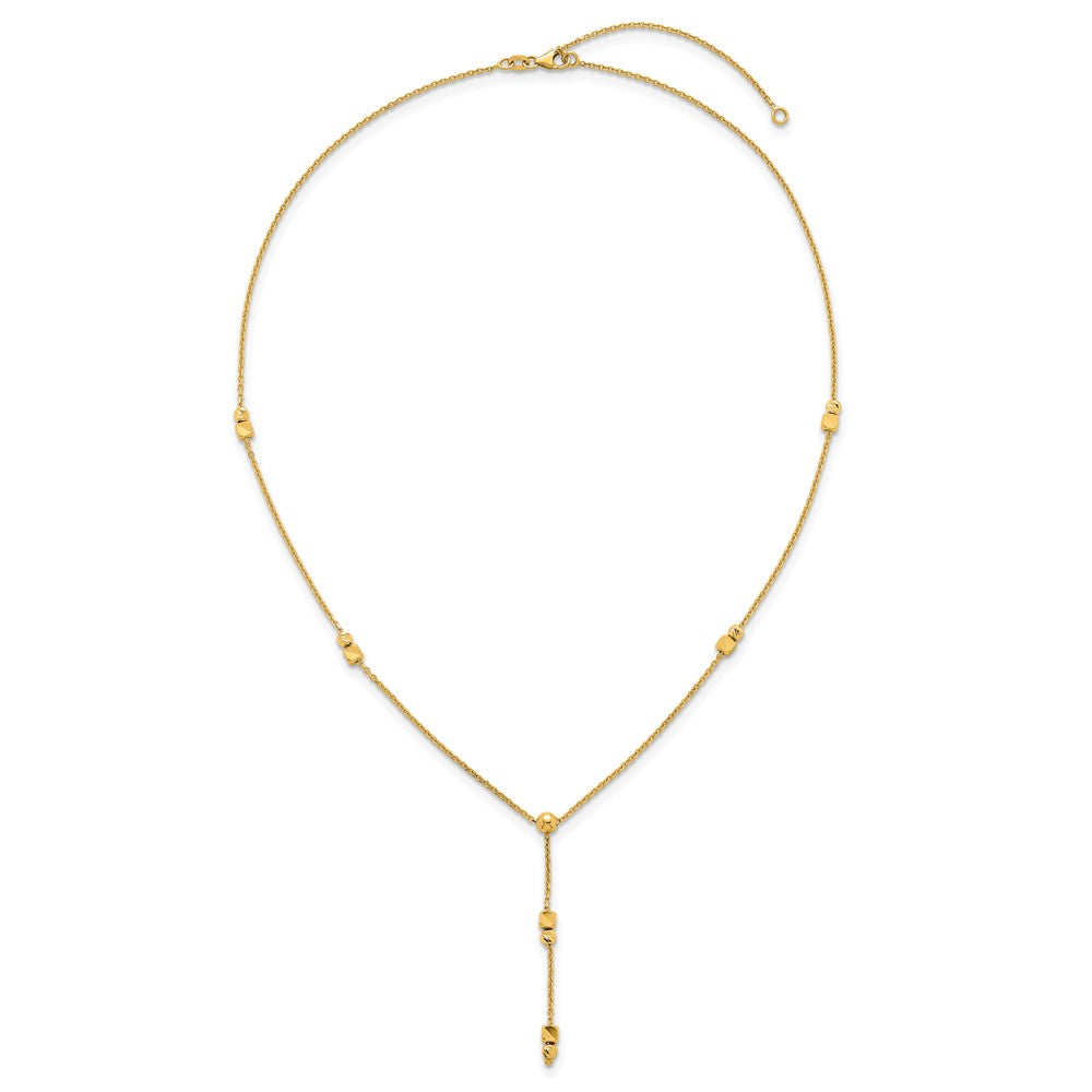 14K Polished Diamond-cut & Beaded Lariat 16in w/2in Ext Necklace