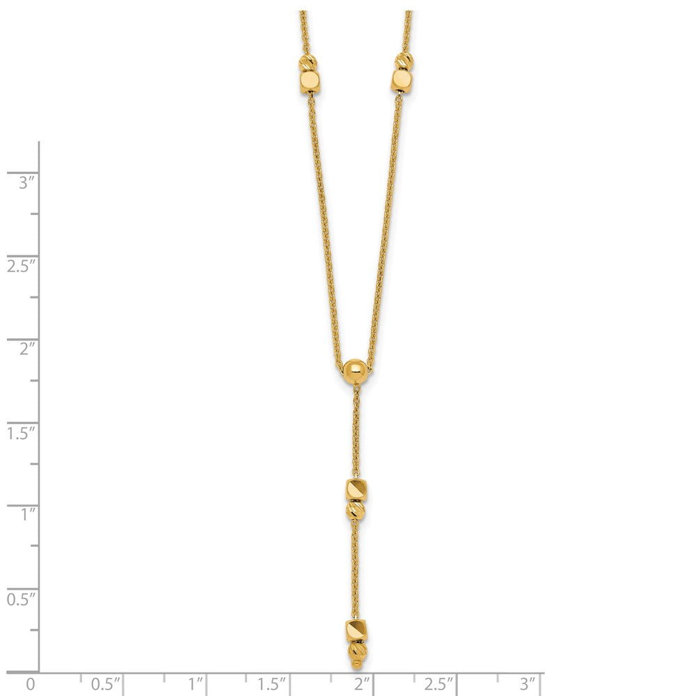 14K Polished Diamond-cut & Beaded Lariat 16in w/2in Ext Necklace