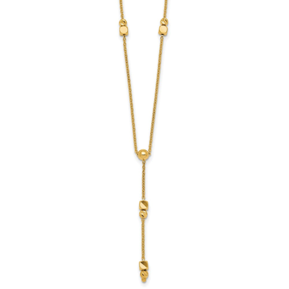 14K Polished Diamond-cut & Beaded Lariat 16in w/2in Ext Necklace