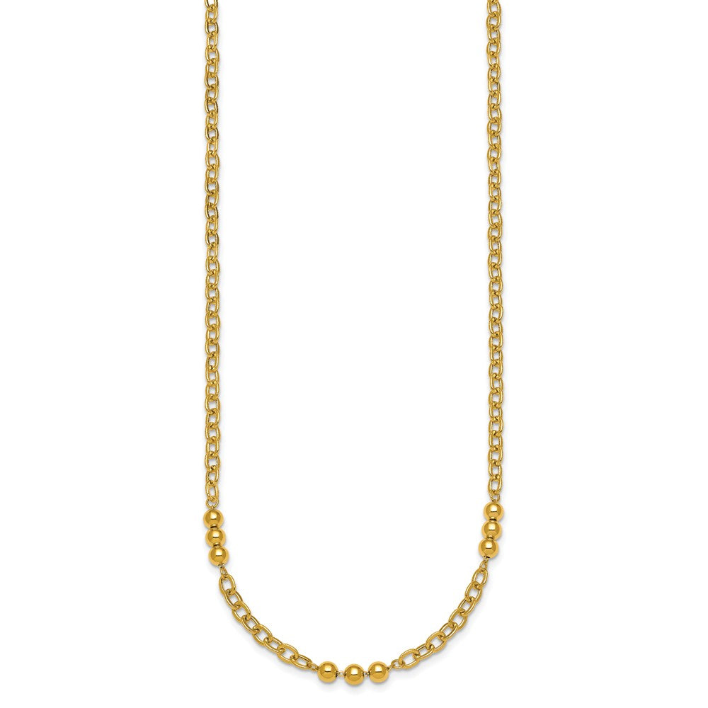 14K Polished Fancy Beaded Cable Link Bracelet