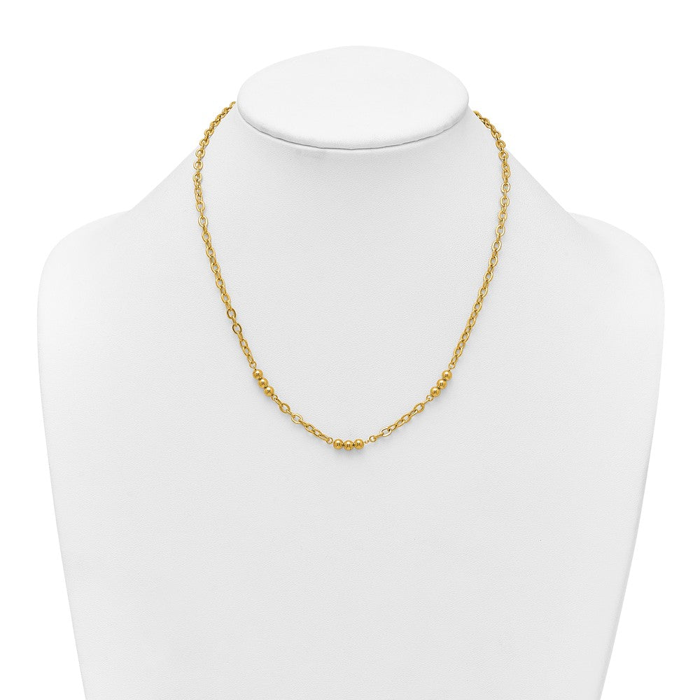 14K Polished Fancy Beaded Cable Link Bracelet