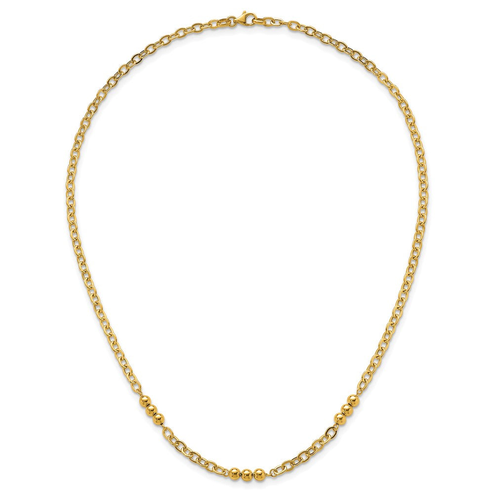 14K Polished Fancy Beaded Cable Link Bracelet