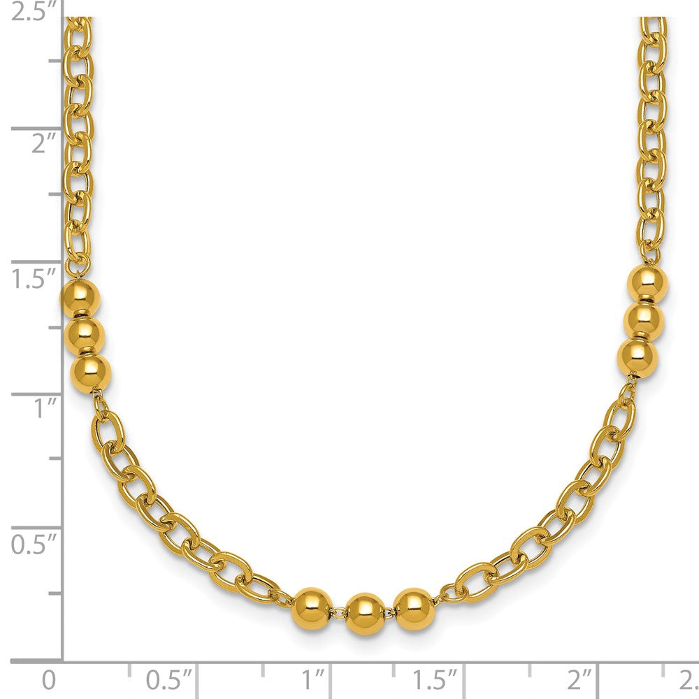 14K Polished Fancy Beaded Cable Link Bracelet