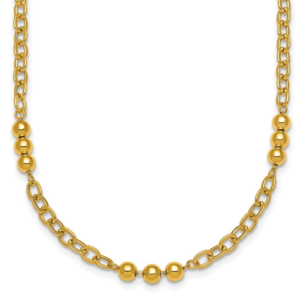 14K Polished Fancy Beaded Cable Link Bracelet