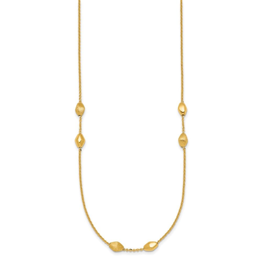 14K Polished and Brushed Beaded Station 24 Inch Necklace