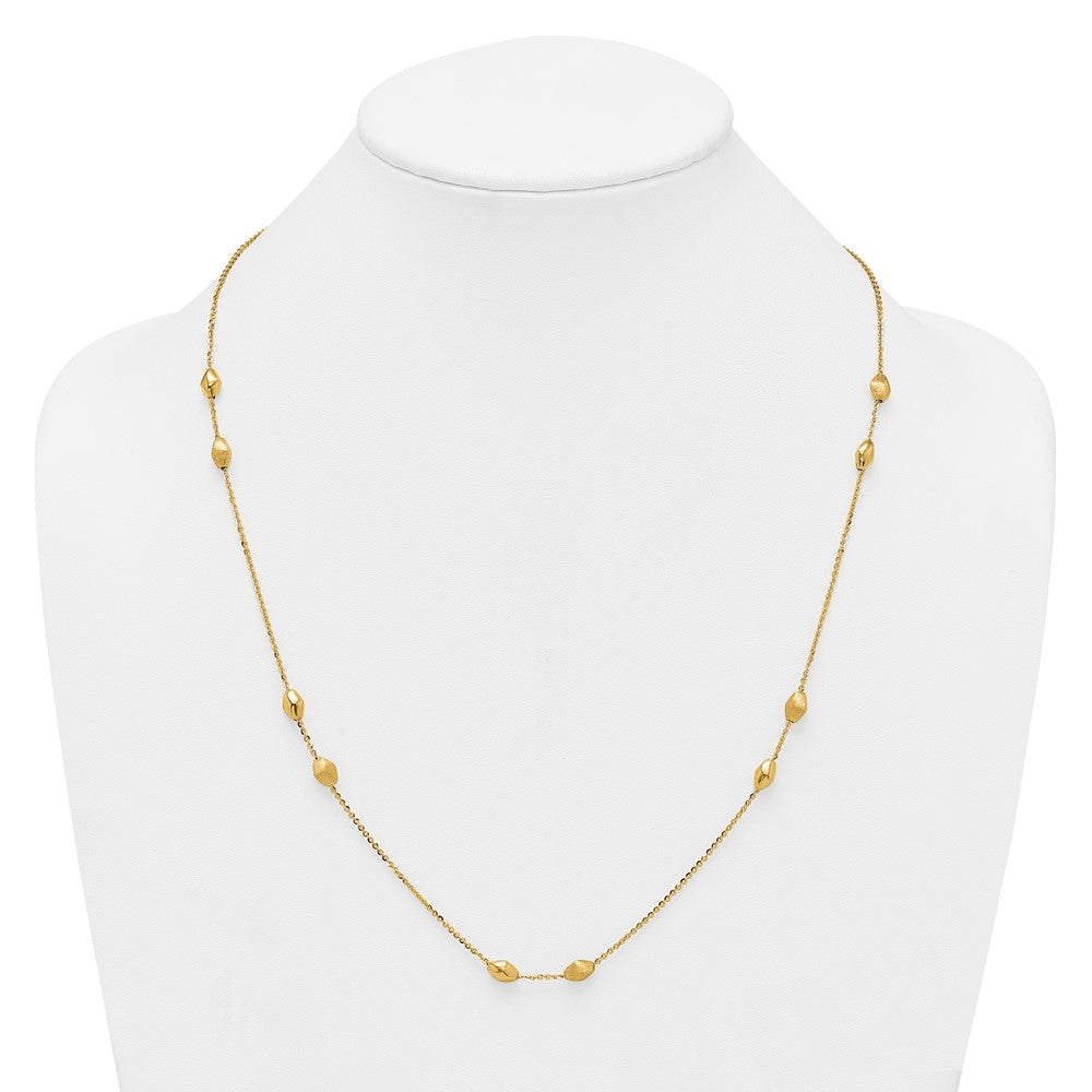 14K Polished and Brushed Beaded Station 24 Inch Necklace