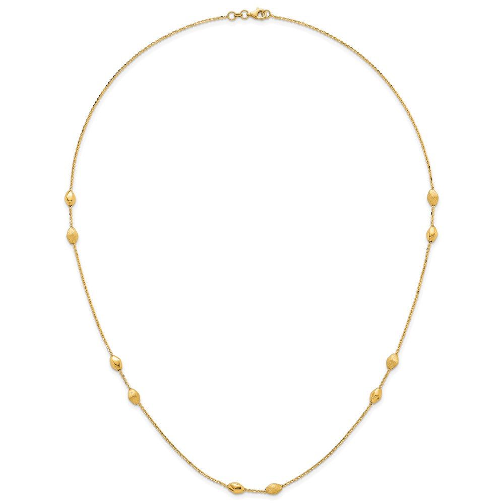 14K Polished and Brushed Beaded Station 24 Inch Necklace