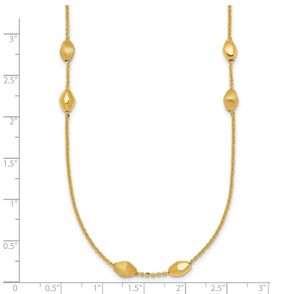 14K Polished and Brushed Beaded Station 24 Inch Necklace