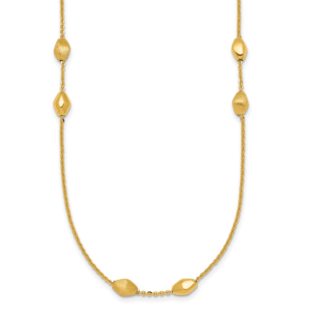 14K Polished and Brushed Beaded Station 24 Inch Necklace